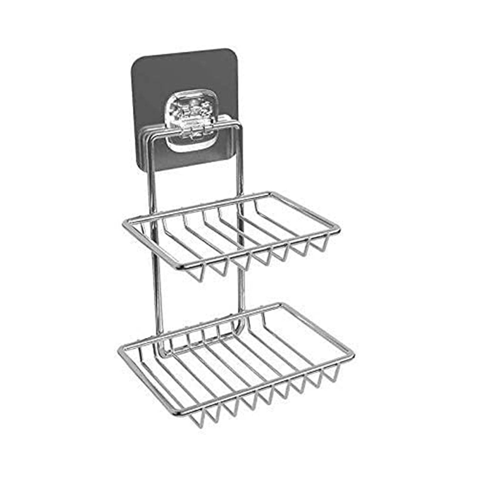     			NCMART Wall Mounted Double Layer soap Dish Holder Stainless Steel Wall Hanging Soap Storage Rack for Kitchen Bathroom with Self Adhesive Magic Sticker (Pack of 1)