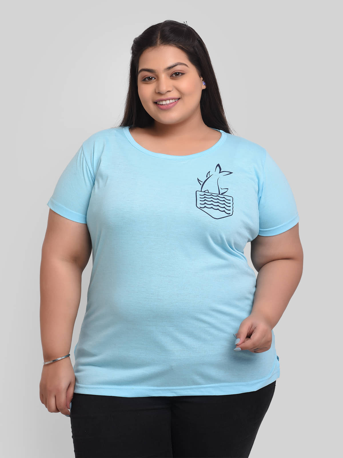Neo Garments Women Cotton Printed Regular Fit Round Neck T-Shirt ( Turquoise )