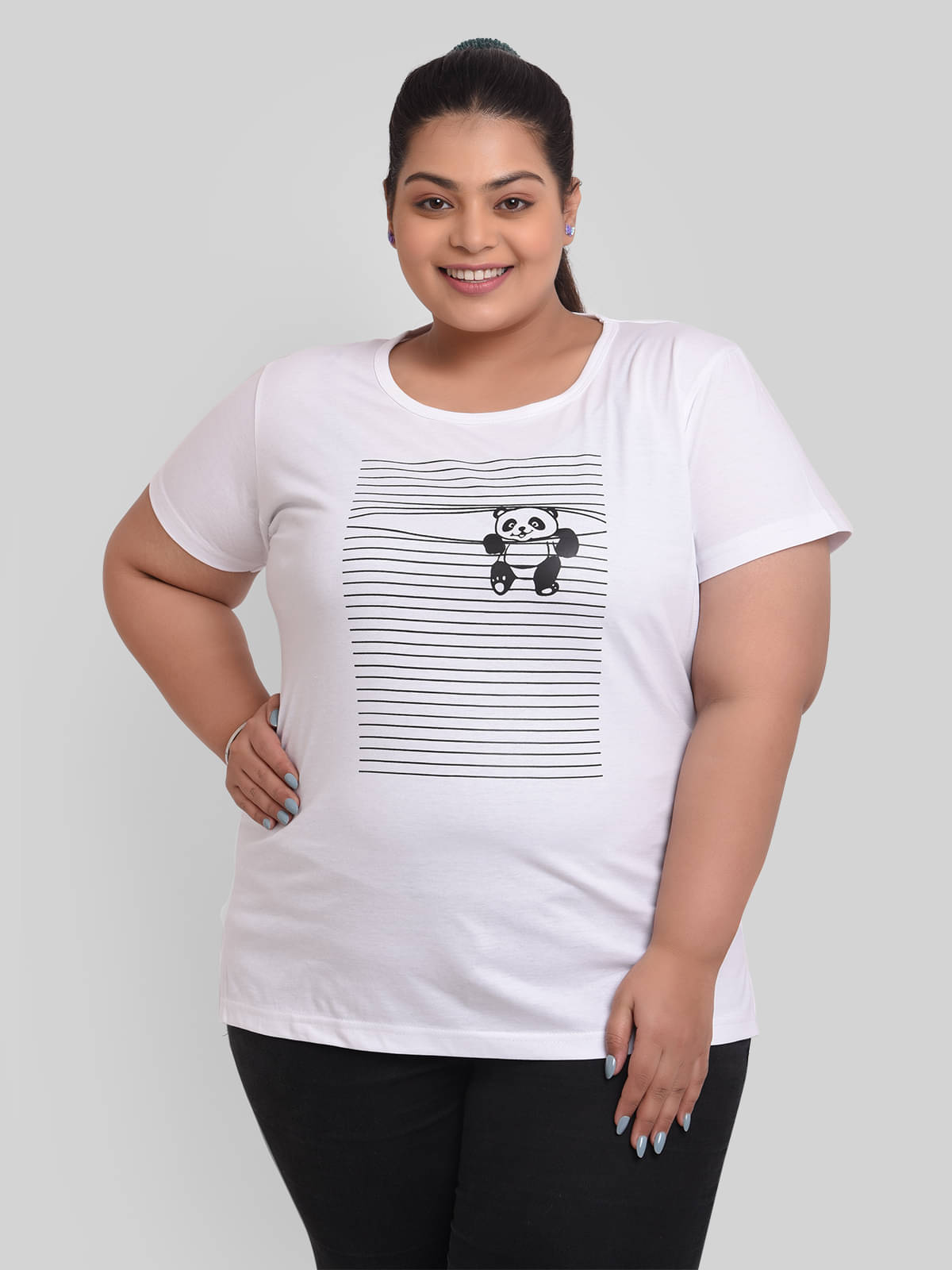     			Neo Garments Women Cotton Printed Regular Fit Round Neck T-Shirt ( White )