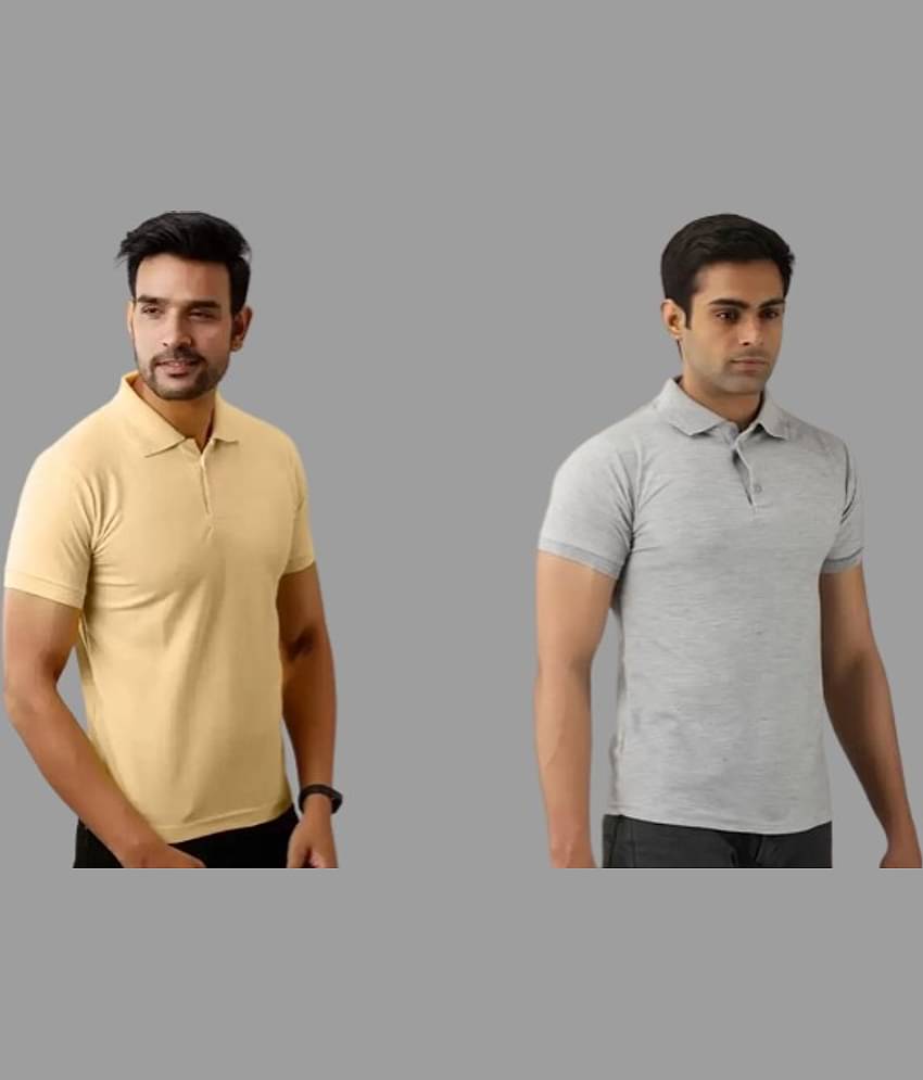 SKYRISE Pack of 2 Cotton Blend Slim Fit Solid Half Sleeves Men's Polo T Shirt ( Grey )
