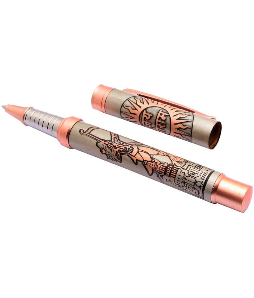     			Srpc Lord Shree Ram Ji Edition Roller Ball Pen Rose Gold Copper Trims Blue Refill