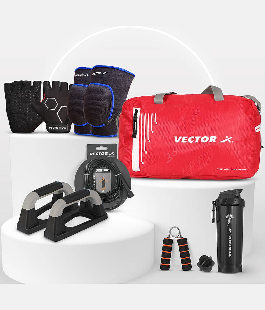 Vector X Gym Bag, Shaker, Pushup Bar, Skipping Rope, Hand Grip, Gym Gloves, Knee Support Home Gym FitnessCombo - Sports and Fitness Equipment | Buy online on ZillyBuy