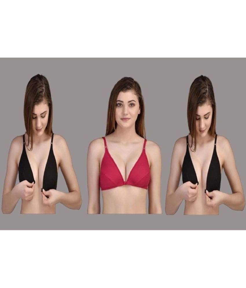     			Zourt Pack of 3 Cotton Non Padded Women's Plunge Bra ( Multicolor )