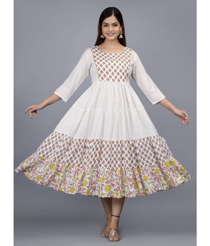     			mGIFT ONCE - Off White Rayon Women's Anarkali Kurti ( Pack of 1 )