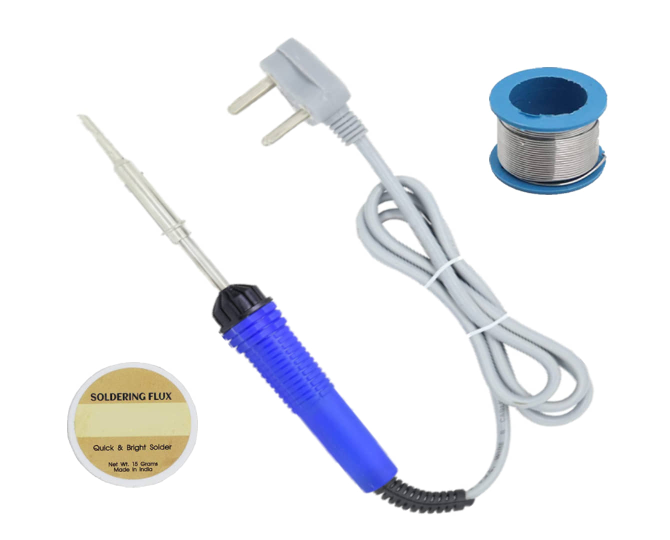 ALDECO: ( 3 in 1 ) 25 Watt Soldering Iron Kit With- Blue Iron, Wire, Flux
