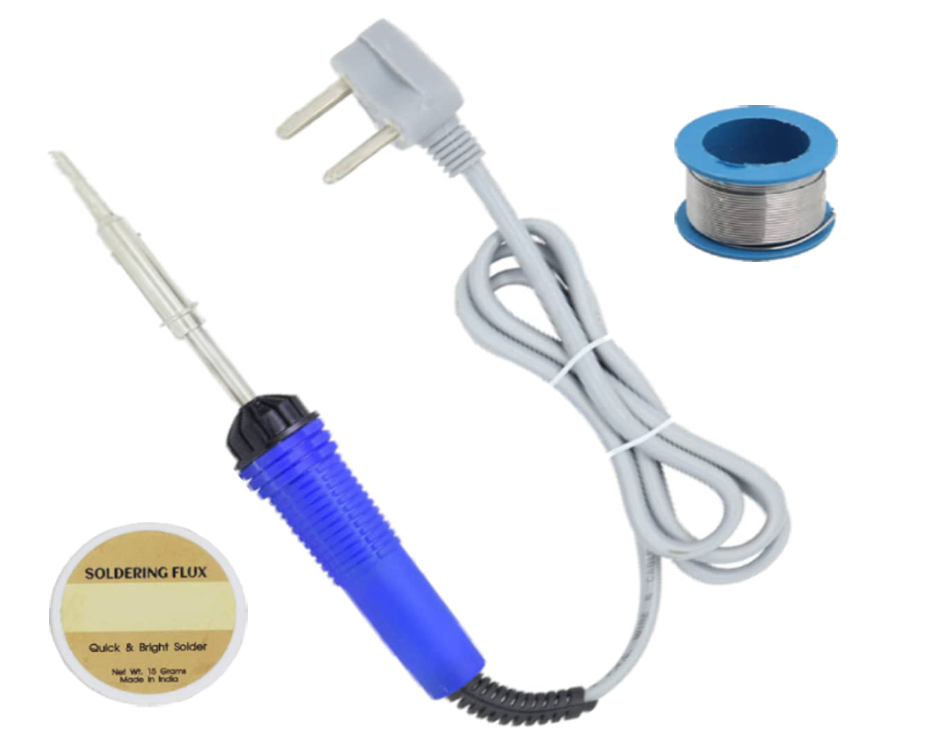 ALDECO: ( 3 in 1 ) 25 Watt Soldering Iron Kit With- Blue Iron, Flux, Wick