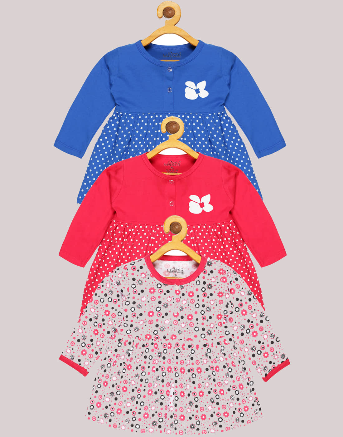 Babeezworld Pack of 3 Baby Girls Cotton Frock ( Multi )