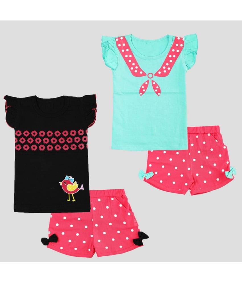     			CATCUB Pack of 2 Girls Cotton Top With Shorts ( Multicolor )