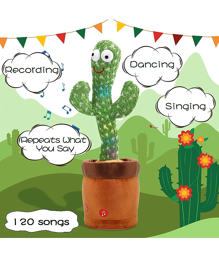 Fratelli Dancing Cactus Talking Toy,USB Charging Cactus Plush Toy,Dance & Singing (50+Songs) Made In INDIA