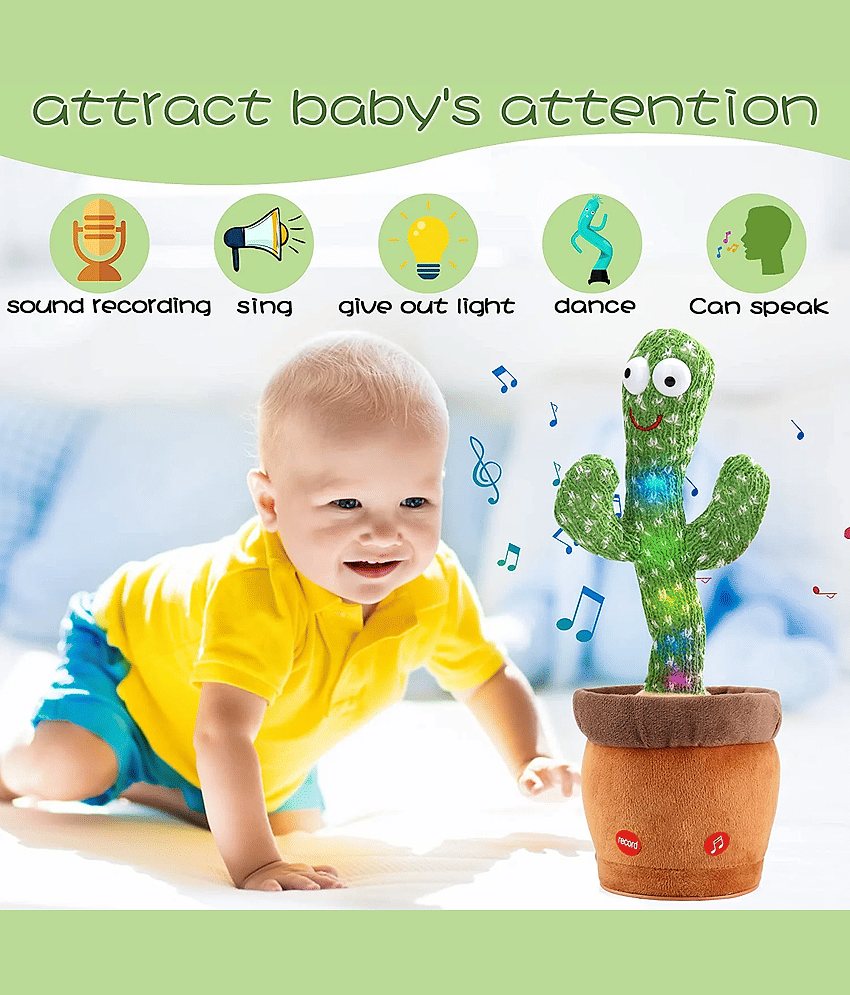 Fratelli Dancing Cactus Talking Toy,USB Charging Cactus Plush Toy,Dance & Singing (50+Songs) Made In INDIA