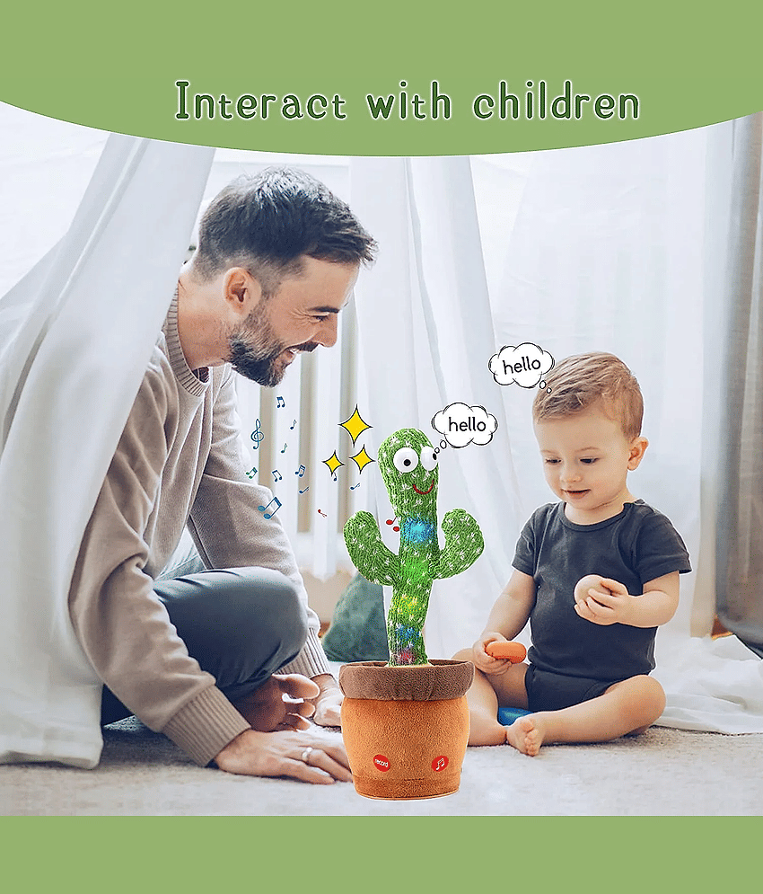 Fratelli Dancing Cactus Talking Toy,USB Charging Cactus Plush Toy,Dance & Singing (50+Songs) Made In INDIA