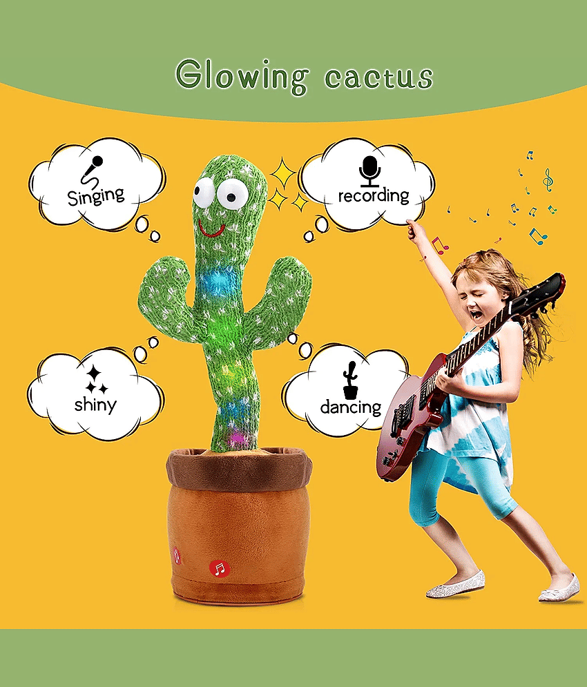 Fratelli Dancing Cactus Talking Toy,USB Charging Cactus Plush Toy,Dance & Singing (50+Songs) Made In INDIA