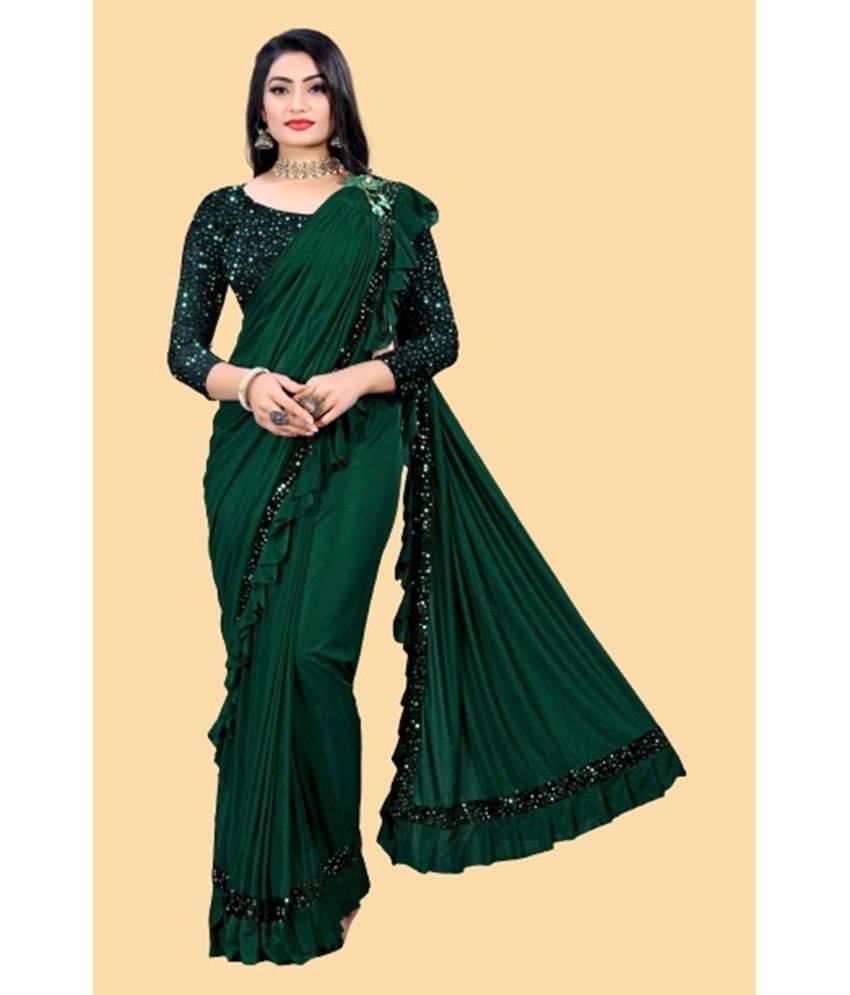 JULEE Lycra Embellished Saree With Unstitched Blouse Piece ( Green ) JULEE Lycra Embellished Saree With Unstitched Blouse Piece ( Green )
