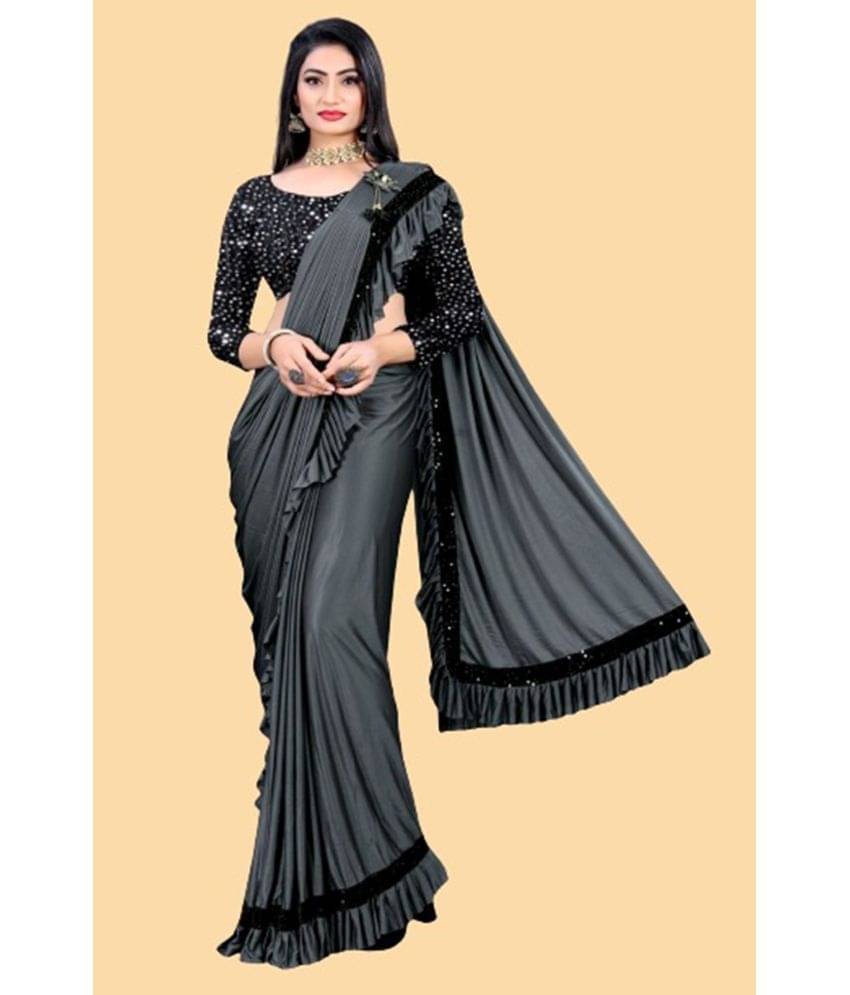 JULEE Lycra Embellished Saree With Unstitched Blouse Piece ( Grey ) JULEE Lycra Embellished Saree With Unstitched Blouse Piece ( Grey )