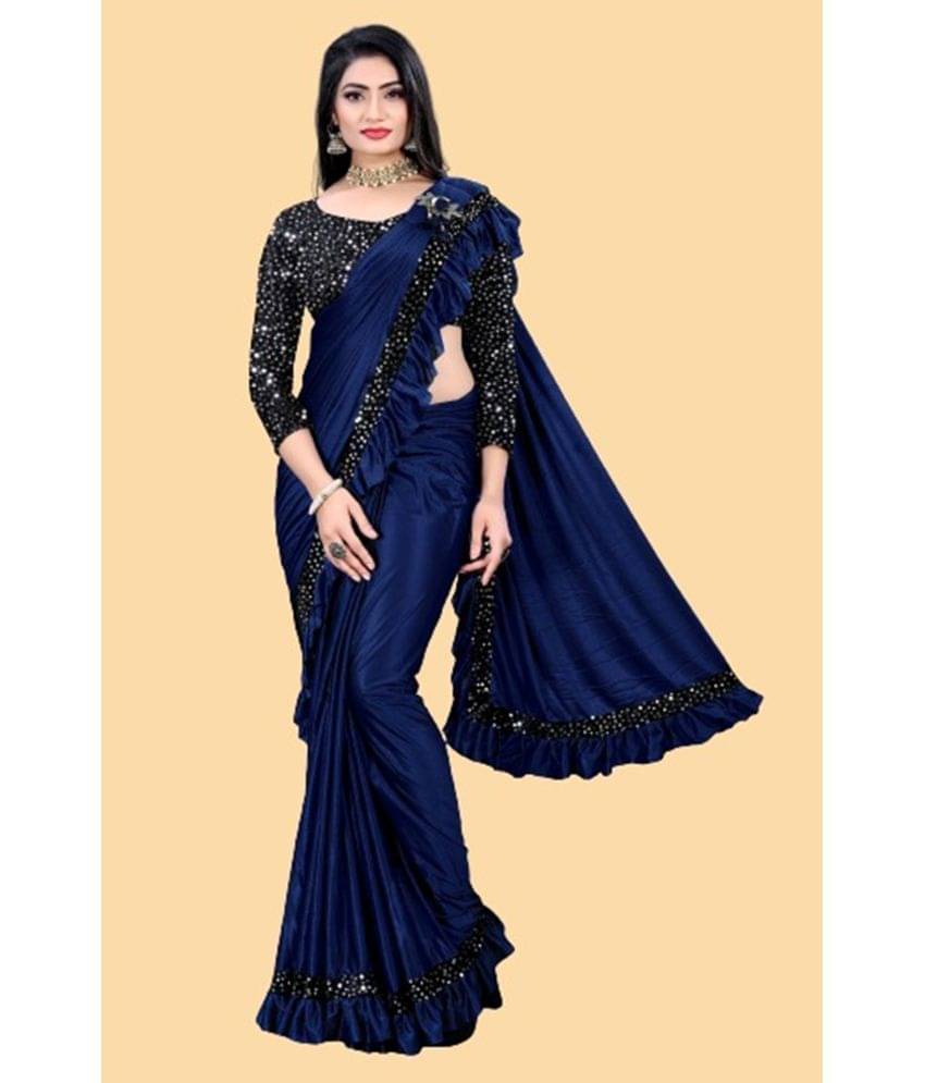     			JULEE Lycra Embellished Saree With Unstitched Blouse Piece ( Navy Blue )