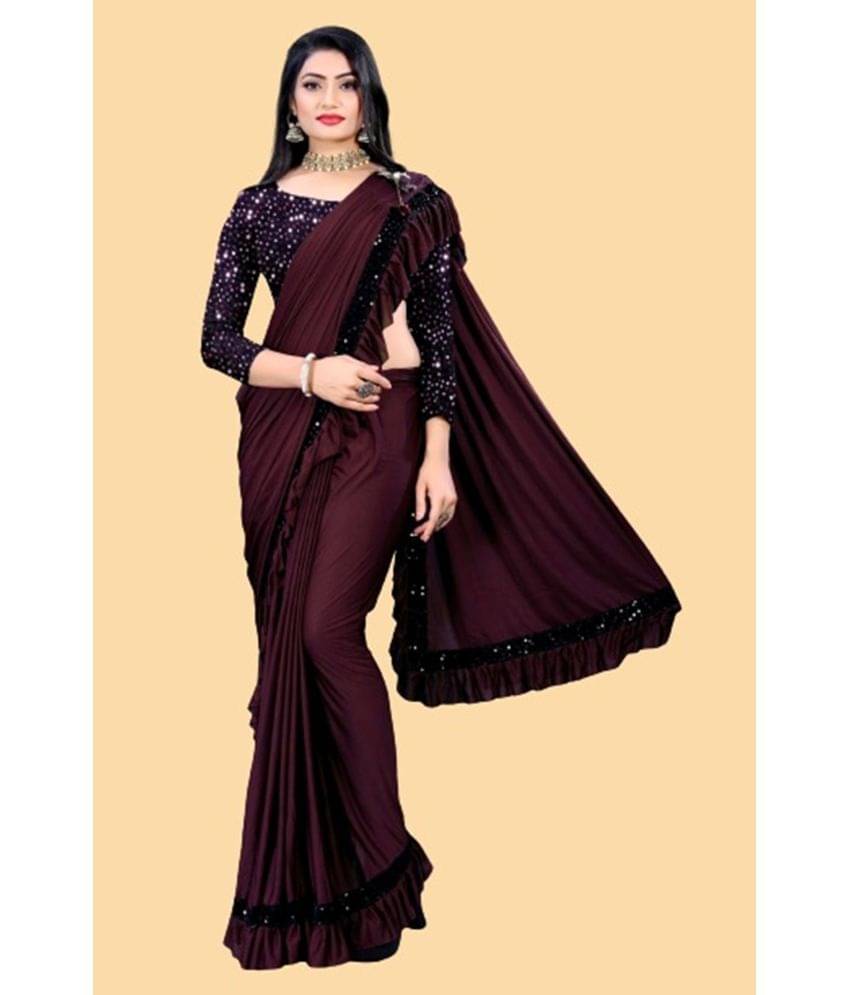     			JULEE Lycra Embellished Saree With Unstitched Blouse Piece ( Purple )