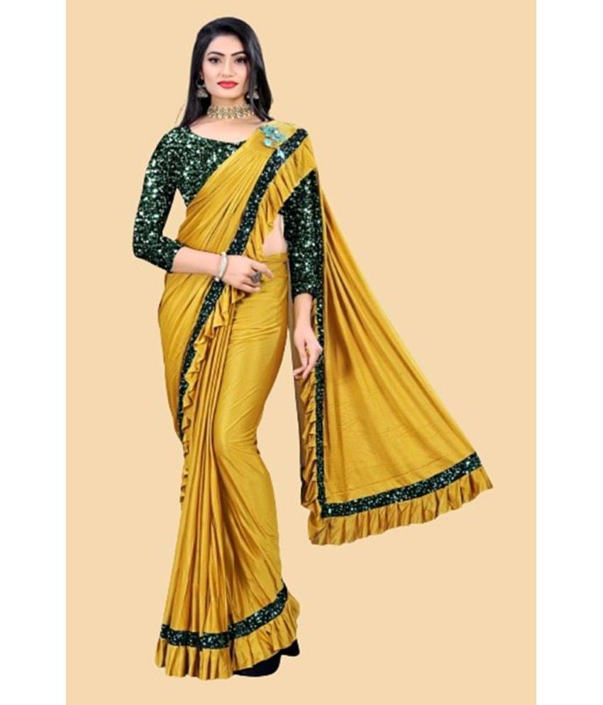 JULEE Lycra Embellished Saree With Unstitched Blouse Piece ( Yellow ) JULEE Lycra Embellished Saree With Unstitched Blouse Piece ( Yellow )