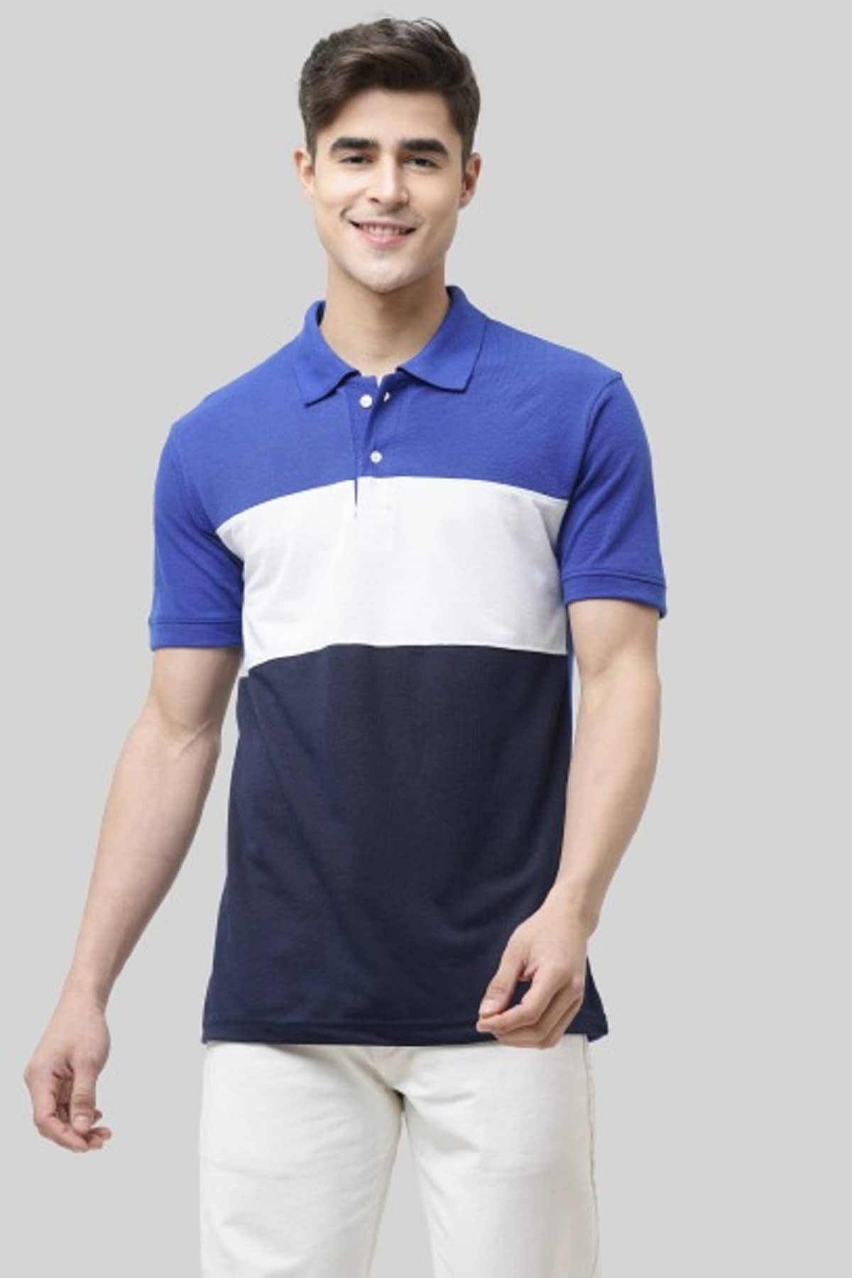 Leotude Pack of 1 Cotton Blend Regular Fit Colorblock Half Sleeves Men's Polo T Shirt ( Blue )