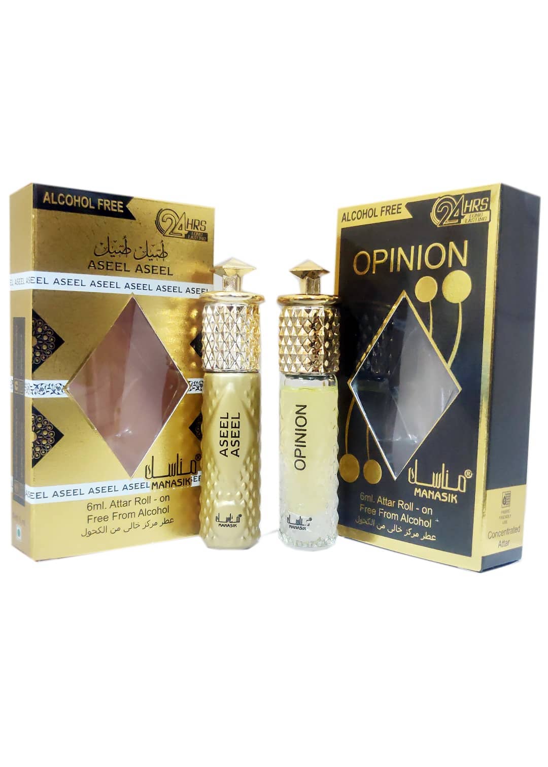 MANASIK ASEEL  & OPINION  Concentrated   Attar Roll On 6ml .  ( COMBO SET )