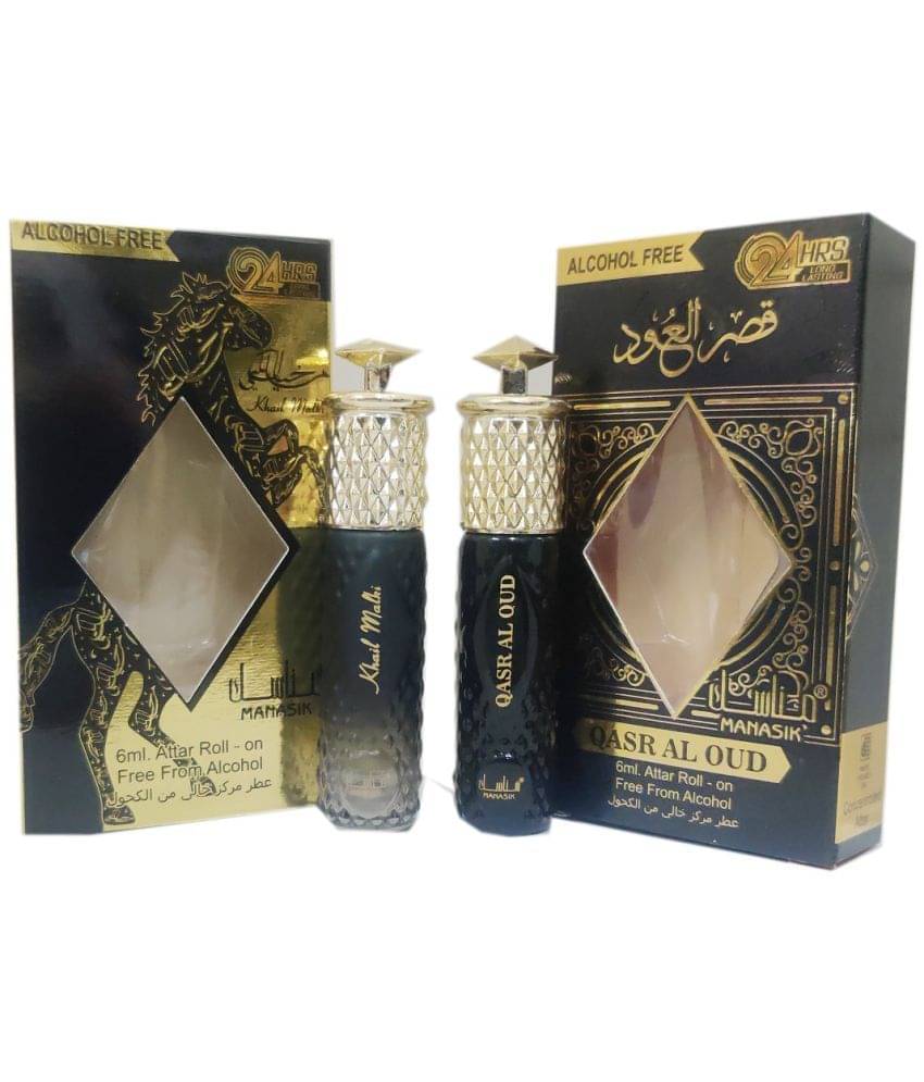     			MANASIK QASR AL OUD & KHAIL MALKI  Concentrated   Attar Roll On 6ml .  ( COMBO SET )