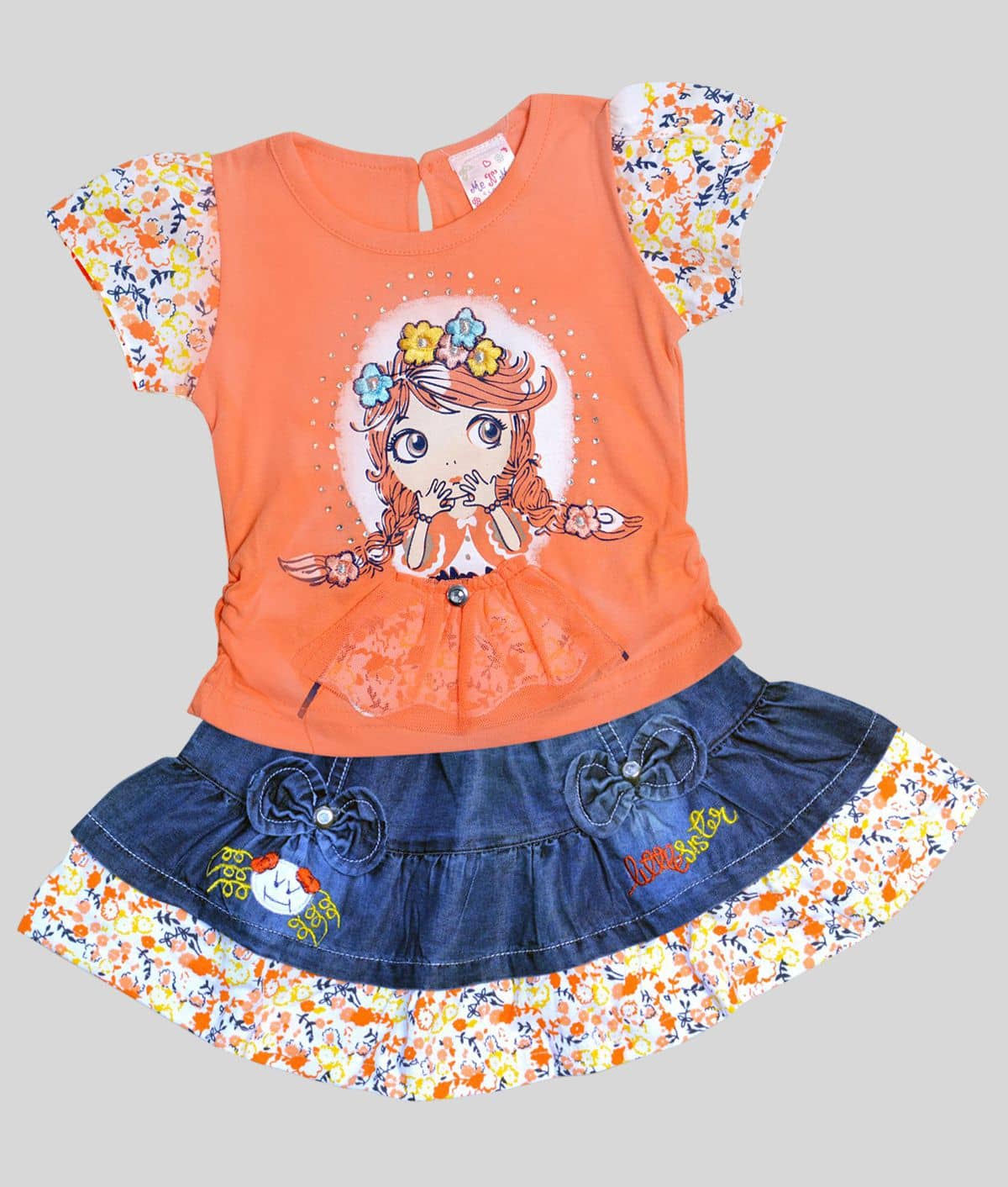 Me N My CLOSET Pack of 1 Baby Girls Cotton Top & Skirt ( Orange )