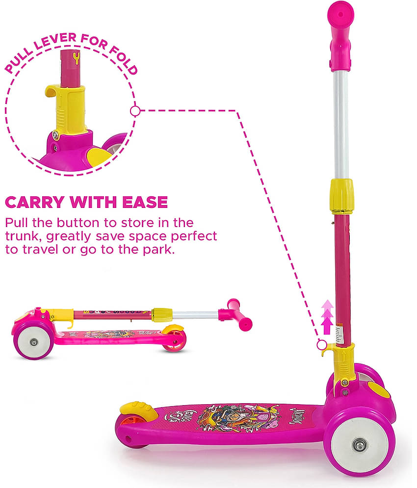 NHR Smart Kick Scooter with 3 Level Adjustable Height, Foldable Scooter for Kids, Scooty, Kids Scooter 5 Years+, Scooter for Kids 3 Years, Skating Cycle, Road Runner, Kick Scooter, Kids Scooty, Birthday Gift (3 to 8 Years, Pink)