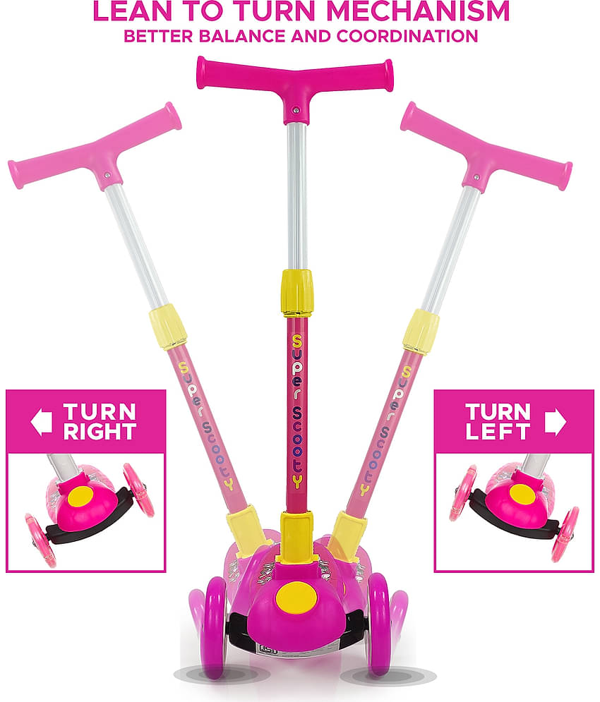 NHR Smart Kick Scooter with 3 Level Adjustable Height, Foldable Scooter for Kids, Scooty, Kids Scooter 5 Years+, Scooter for Kids 3 Years, Skating Cycle, Road Runner, Kick Scooter, Kids Scooty, Birthday Gift (3 to 8 Years, Pink)