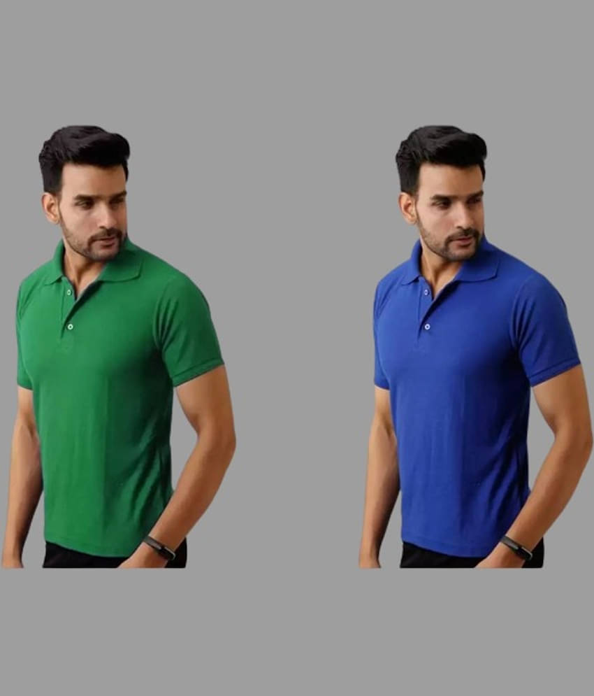 SKYRISE Pack of 2 Cotton Blend Slim Fit Solid Half Sleeves Men's Polo T Shirt ( Multicolor )