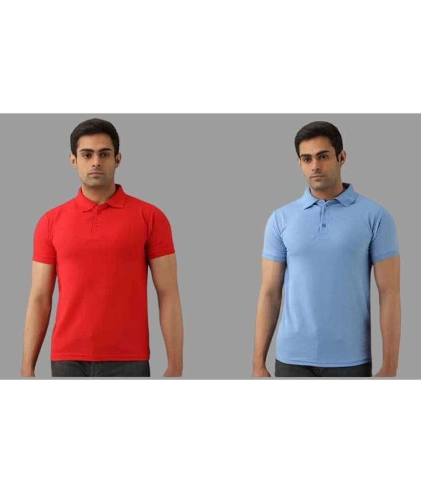 SKYRISE Pack of 2 Cotton Blend Slim Fit Solid Half Sleeves Men's Polo T Shirt ( Multicolor )