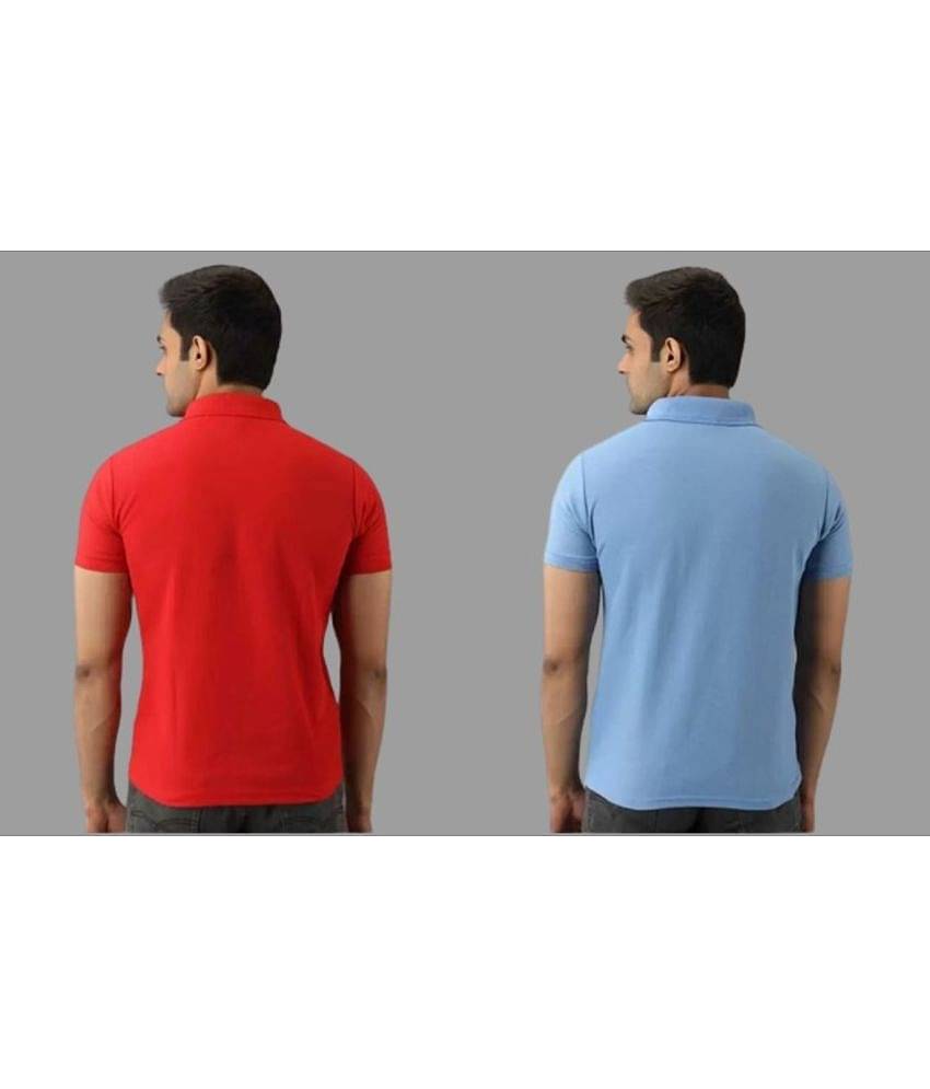 SKYRISE Pack of 2 Cotton Blend Slim Fit Solid Half Sleeves Men's Polo T Shirt ( Multicolor )