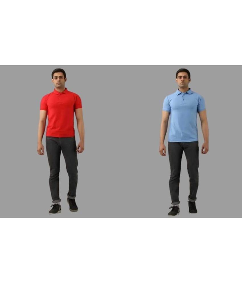 SKYRISE Pack of 2 Cotton Blend Slim Fit Solid Half Sleeves Men's Polo T Shirt ( Multicolor )