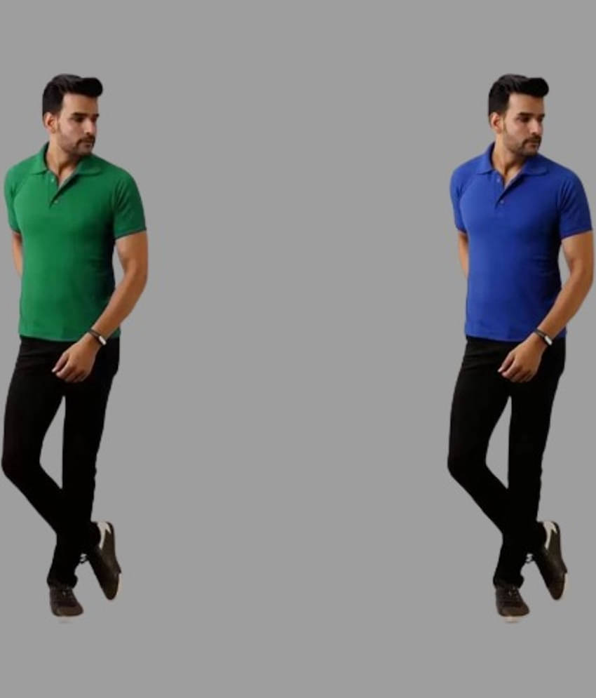 SKYRISE Pack of 2 Cotton Blend Slim Fit Solid Half Sleeves Men's Polo T Shirt ( Multicolor )