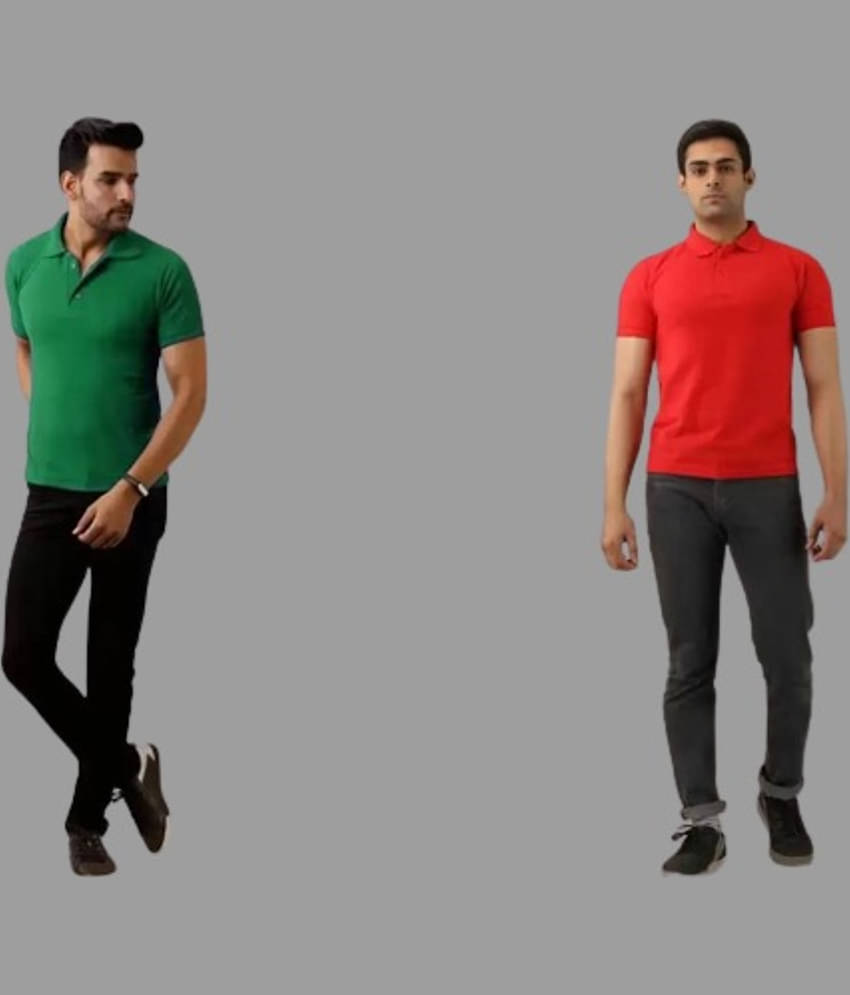 SKYRISE Pack of 2 Cotton Blend Slim Fit Solid Half Sleeves Men's Polo T Shirt ( Multicolor )