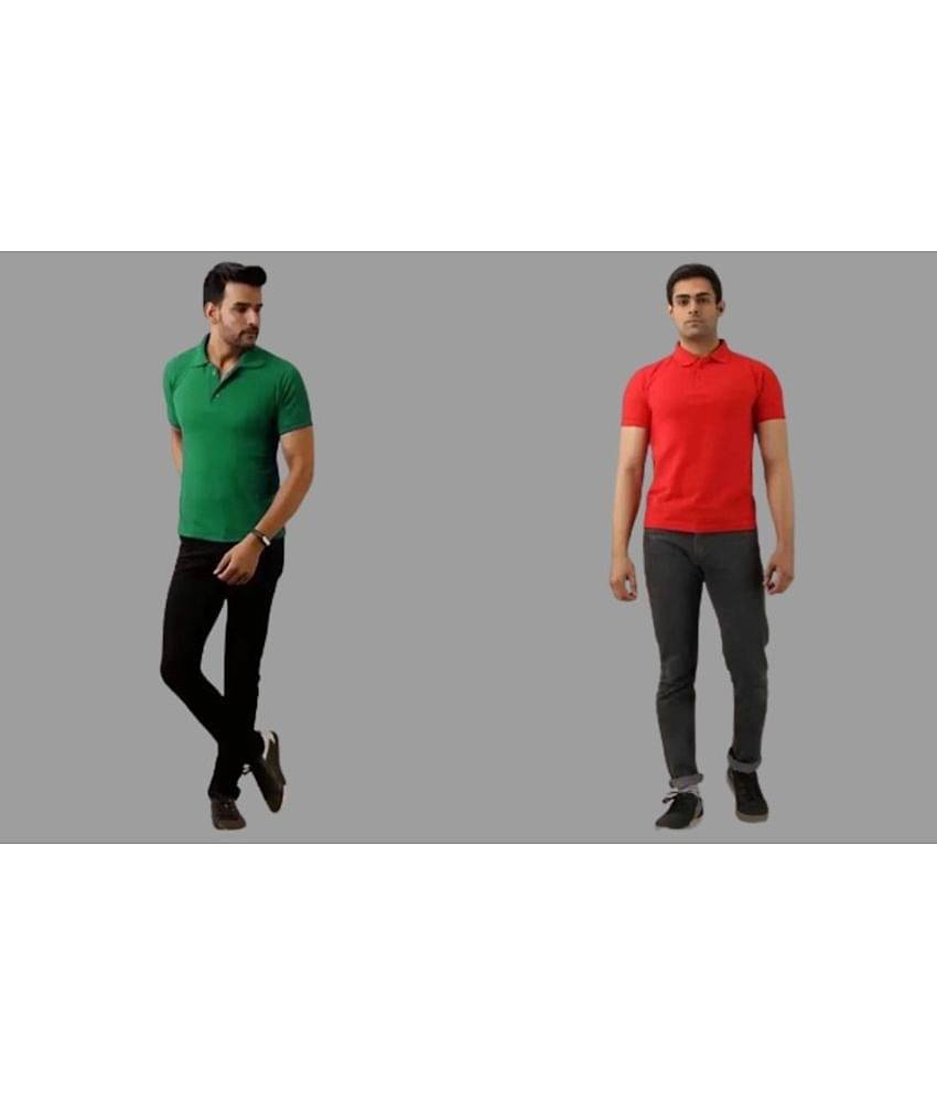 SKYRISE Pack of 2 Cotton Blend Slim Fit Solid Half Sleeves Men's Polo T Shirt ( Multicolor )