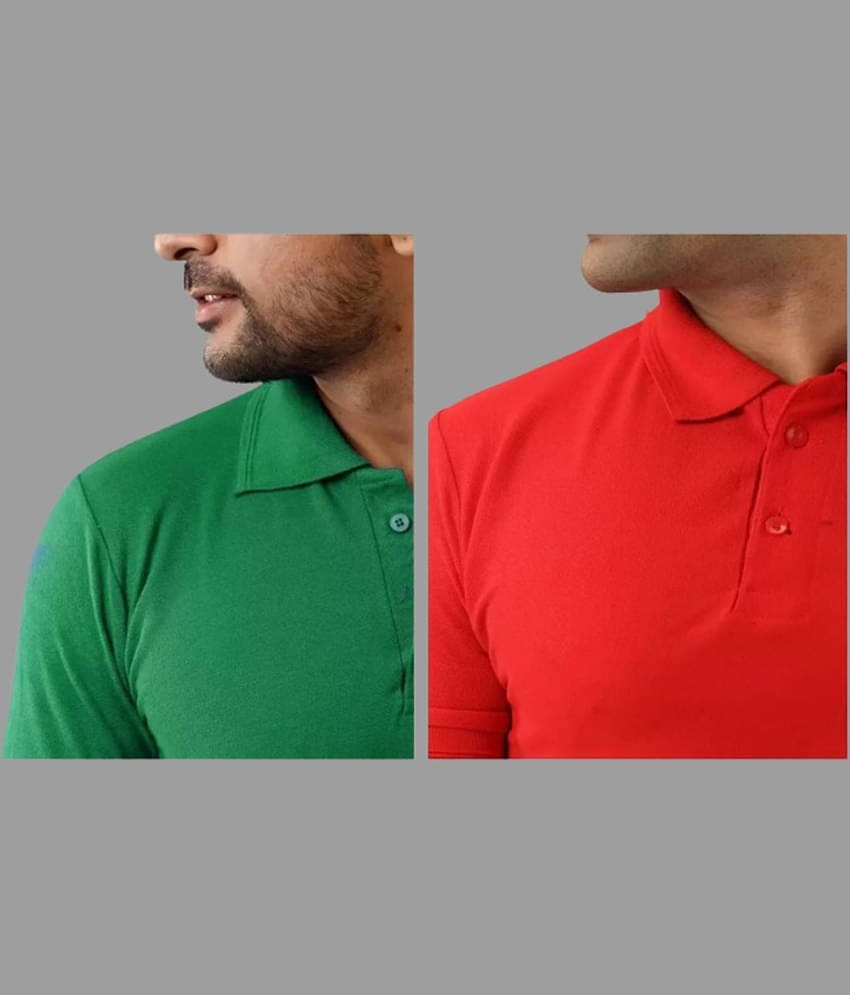 SKYRISE Pack of 2 Cotton Blend Slim Fit Solid Half Sleeves Men's Polo T Shirt ( Multicolor )