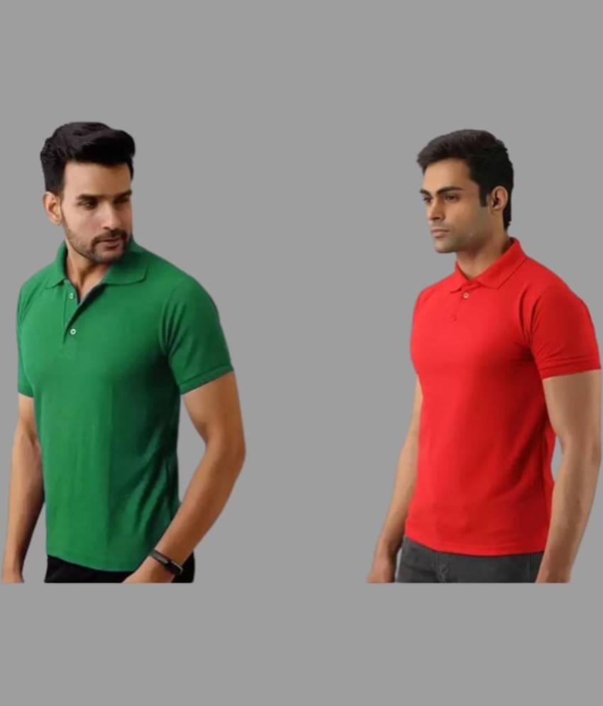 SKYRISE Pack of 2 Cotton Blend Slim Fit Solid Half Sleeves Men's Polo T Shirt ( Multicolor )