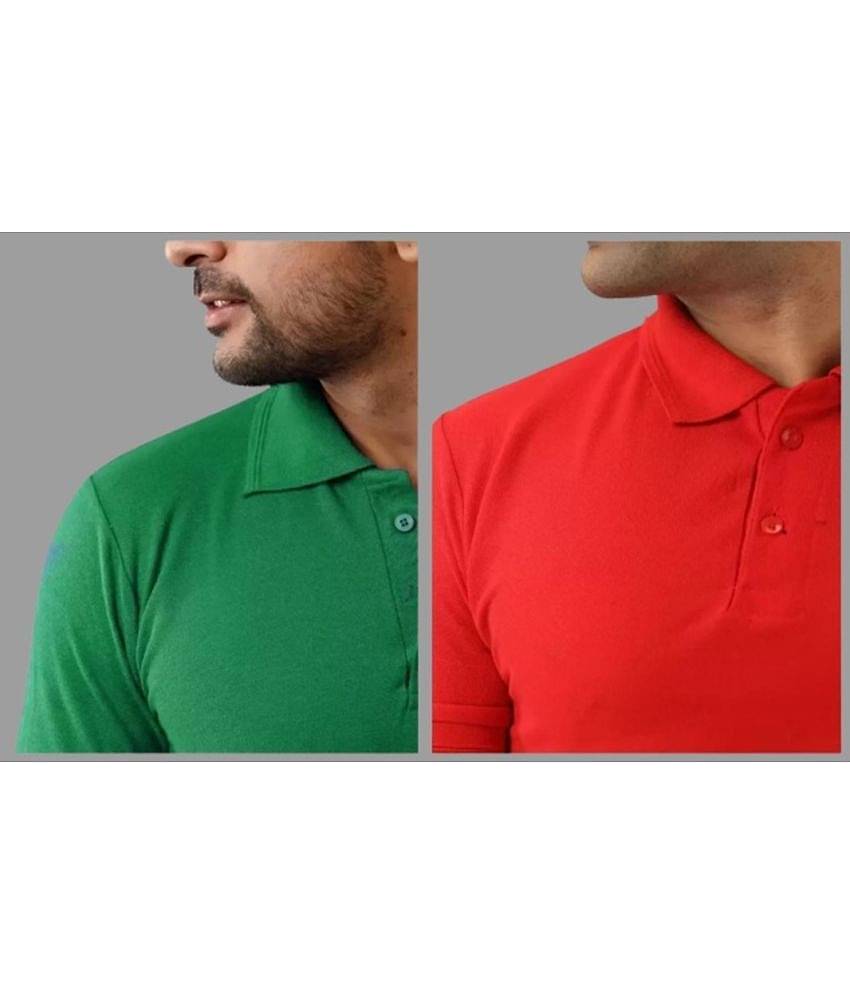 SKYRISE Pack of 2 Cotton Blend Slim Fit Solid Half Sleeves Men's Polo T Shirt ( Multicolor )