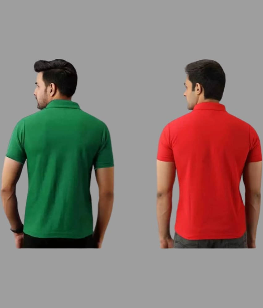 SKYRISE Pack of 2 Cotton Blend Slim Fit Solid Half Sleeves Men's Polo T Shirt ( Multicolor )