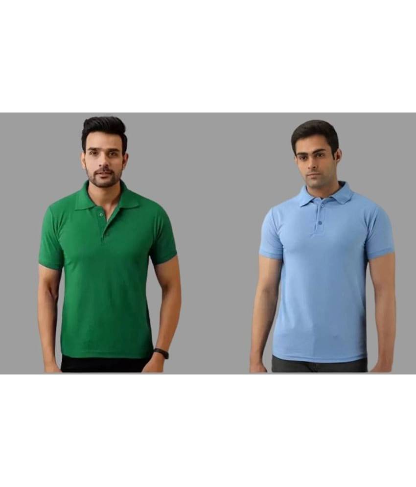 SKYRISE Pack of 2 Cotton Blend Slim Fit Solid Half Sleeves Men's Polo T Shirt ( Multicolor )