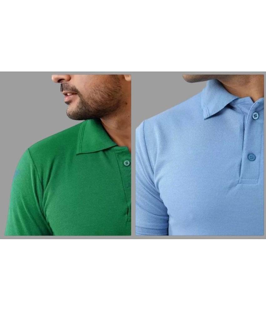 SKYRISE Pack of 2 Cotton Blend Slim Fit Solid Half Sleeves Men's Polo T Shirt ( Multicolor )