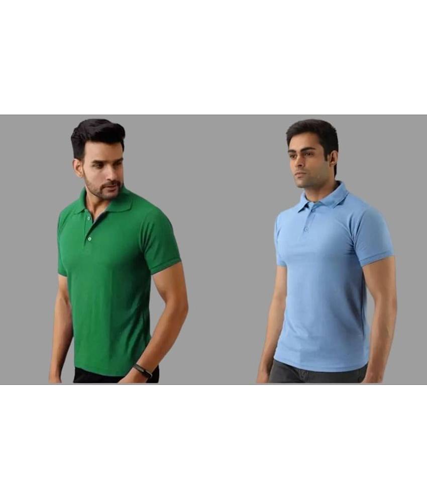 SKYRISE Pack of 2 Cotton Blend Slim Fit Solid Half Sleeves Men's Polo T Shirt ( Multicolor )