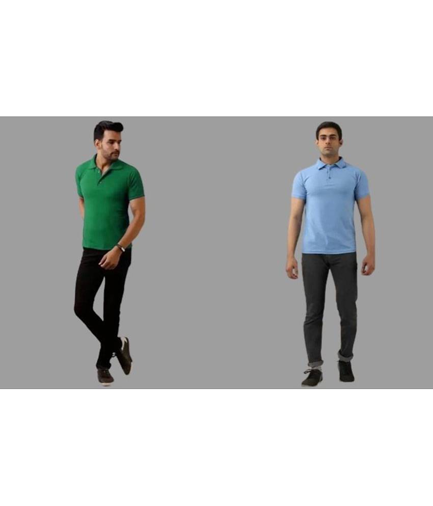SKYRISE Pack of 2 Cotton Blend Slim Fit Solid Half Sleeves Men's Polo T Shirt ( Multicolor )