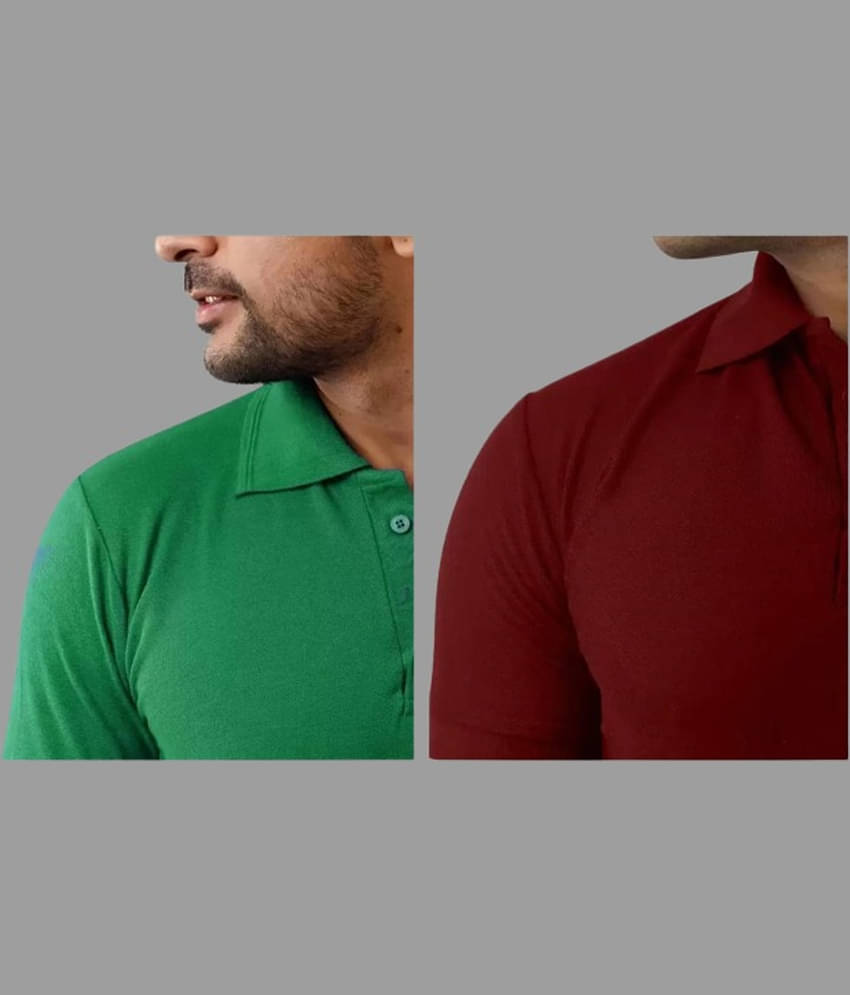SKYRISE Pack of 2 Cotton Blend Slim Fit Solid Half Sleeves Men's Polo T Shirt ( Multicolor )