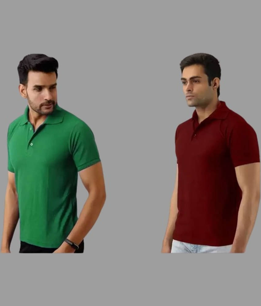 SKYRISE Pack of 2 Cotton Blend Slim Fit Solid Half Sleeves Men's Polo T Shirt ( Multicolor )