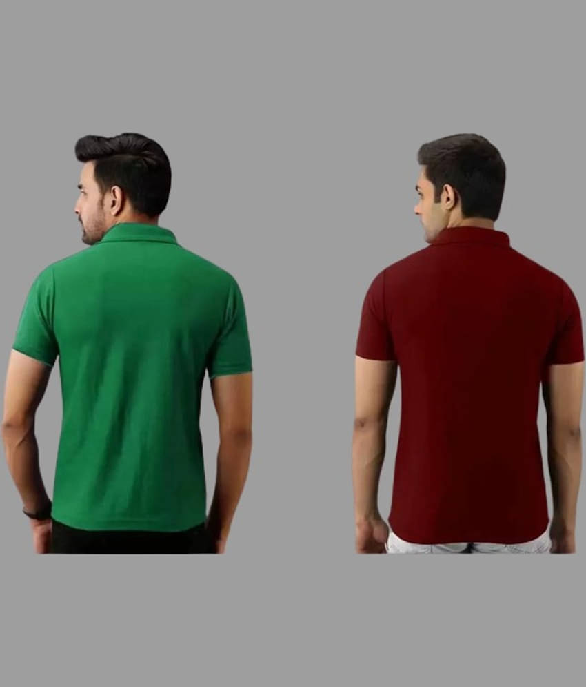 SKYRISE Pack of 2 Cotton Blend Slim Fit Solid Half Sleeves Men's Polo T Shirt ( Multicolor )
