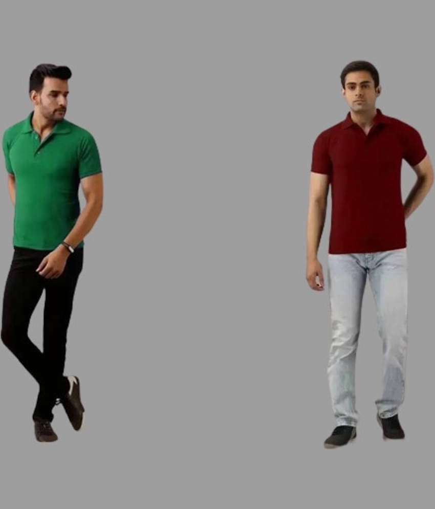 SKYRISE Pack of 2 Cotton Blend Slim Fit Solid Half Sleeves Men's Polo T Shirt ( Multicolor )