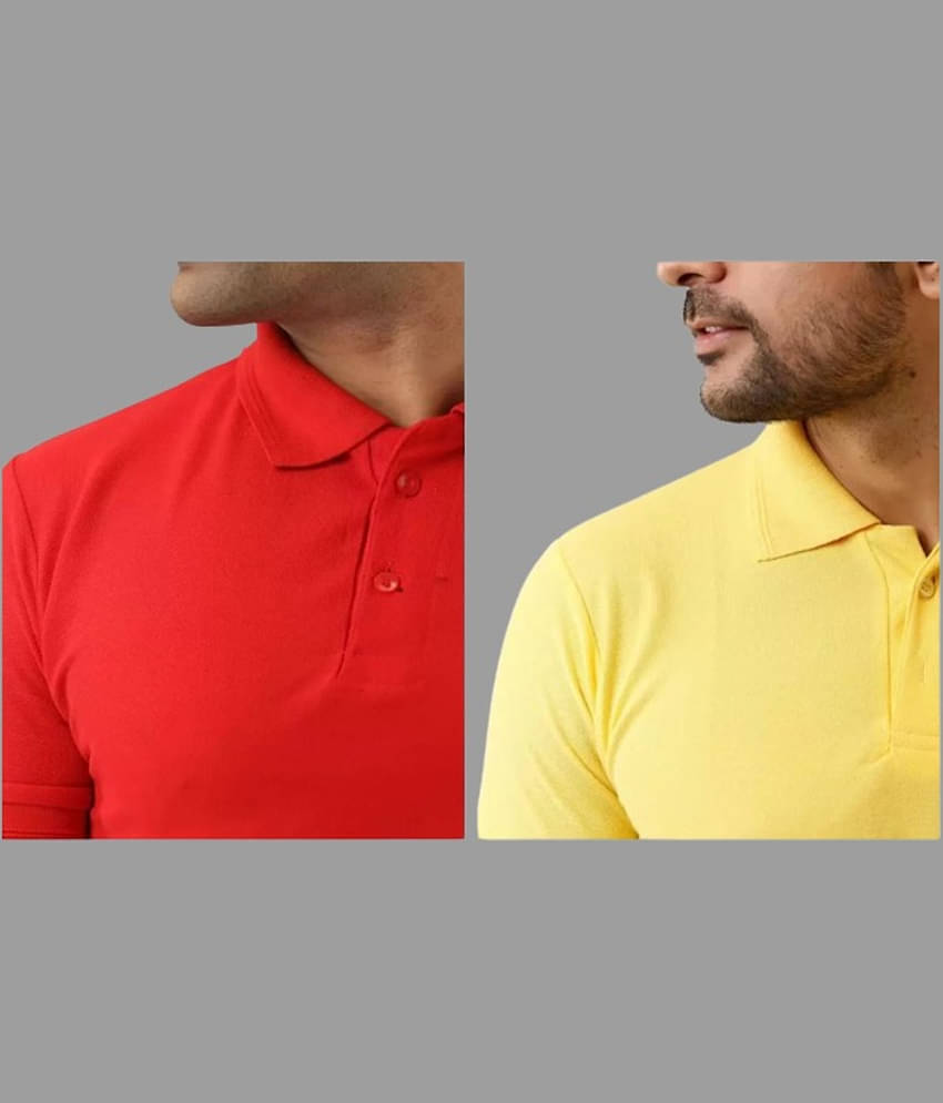 SKYRISE Pack of 2 Cotton Blend Slim Fit Solid Half Sleeves Men's Polo T Shirt ( Multicolor )