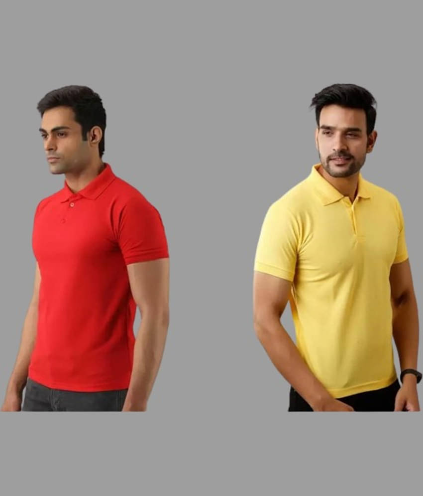 SKYRISE Pack of 2 Cotton Blend Slim Fit Solid Half Sleeves Men's Polo T Shirt ( Multicolor )