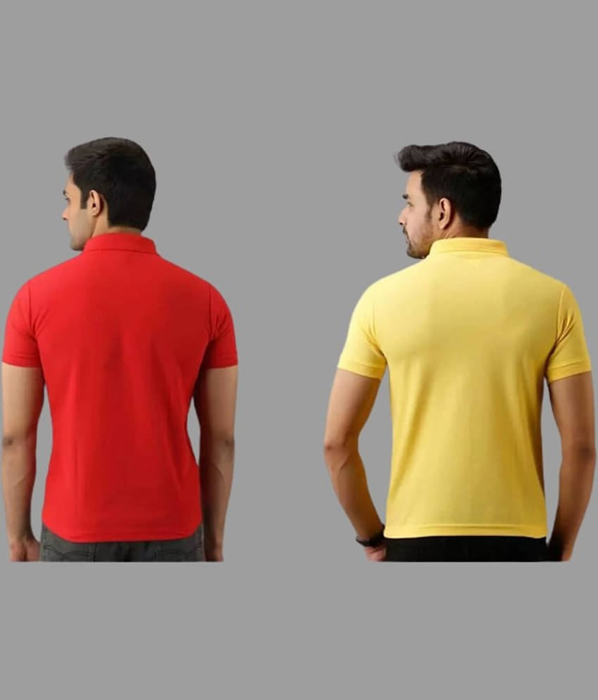 SKYRISE Pack of 2 Cotton Blend Slim Fit Solid Half Sleeves Men's Polo T Shirt ( Multicolor )