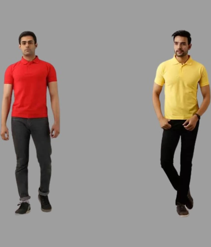 SKYRISE Pack of 2 Cotton Blend Slim Fit Solid Half Sleeves Men's Polo T Shirt ( Multicolor )